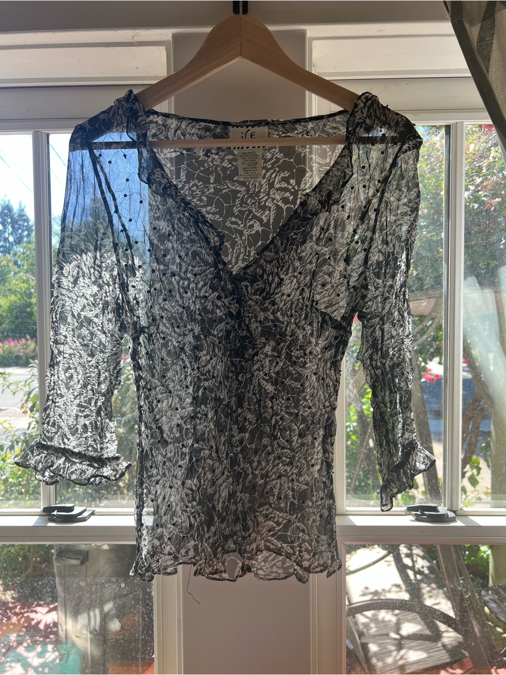 Ice Black and White Floral Sheer Blouse